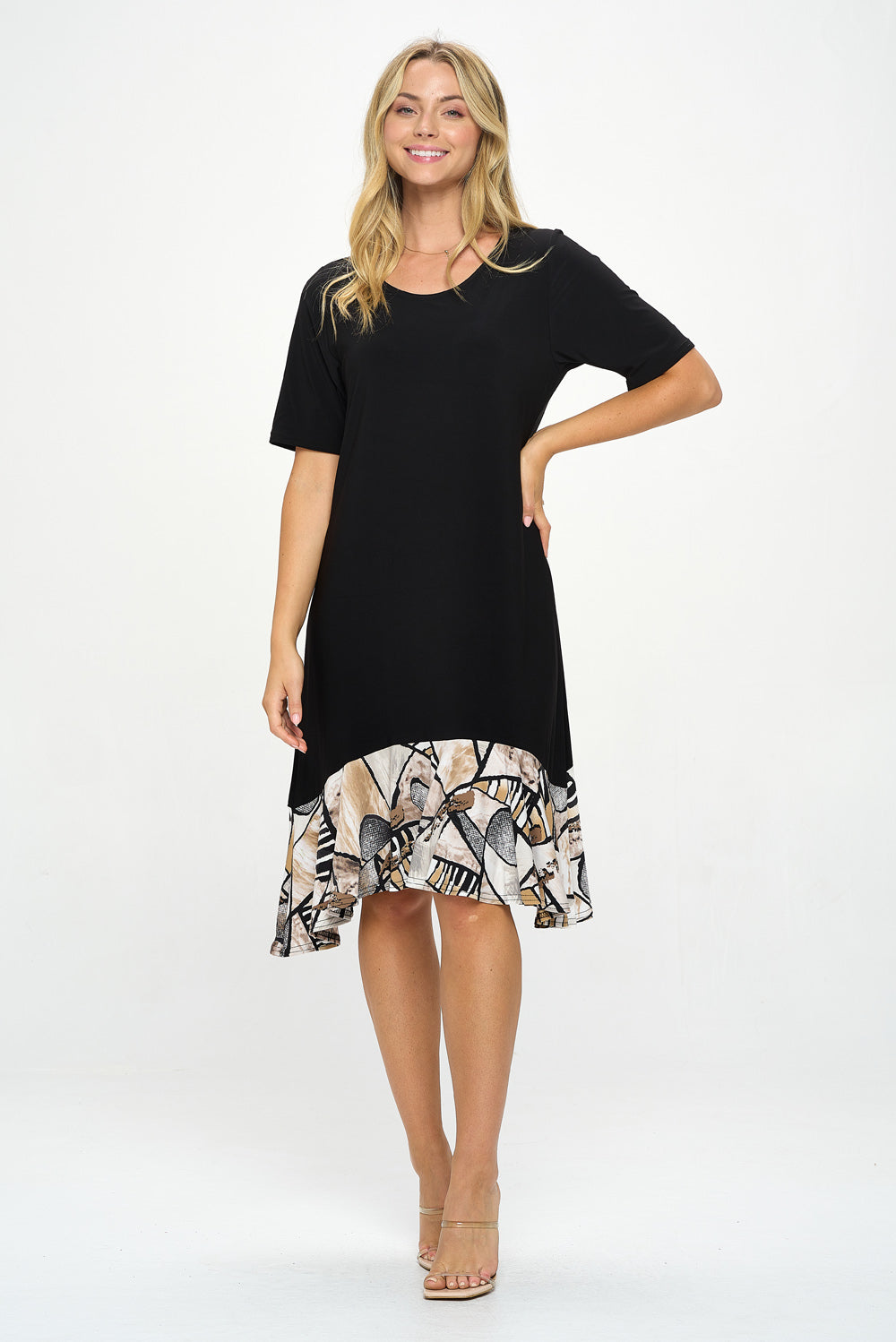 HIT Half Sleeve Contrast Dress-7084HT-HRP1-C-W393