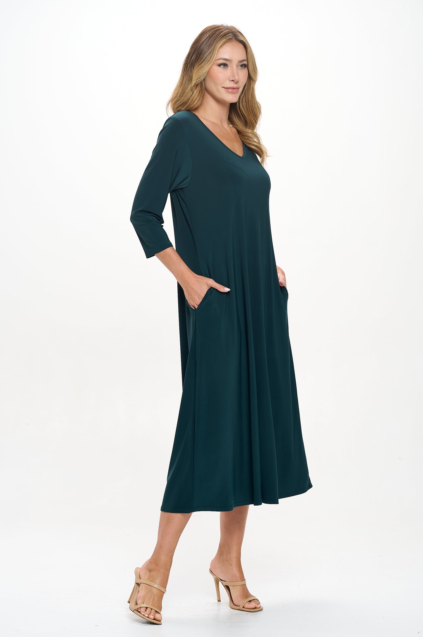 HIT V-Neck Long Dress W/Pocket-7085HT-QRS1-K