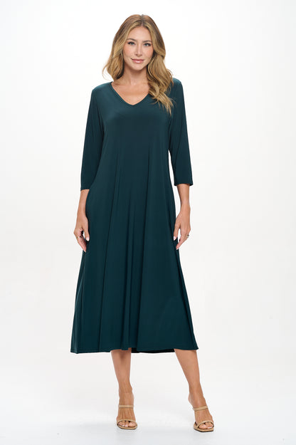 HIT V-Neck Long Dress W/Pocket-7085HT-QRS1-K