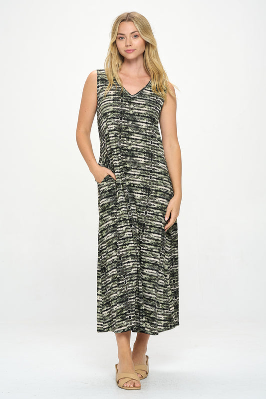 HIT V-Neck Bias Long Dress W/Pocket-7089HT-TRP1-K-W421