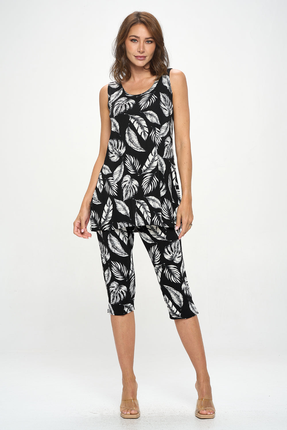 Stretchy Tank Capri Pant Set Print-9002BN-TRP1-W388