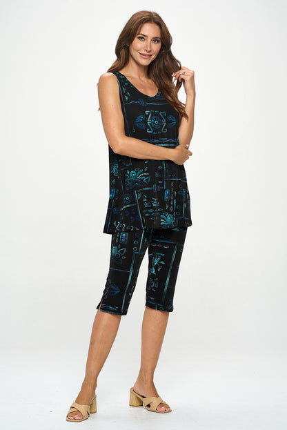 Plus Size Print Sleeveless Capri Pant Set-9002BN-TXP-W401