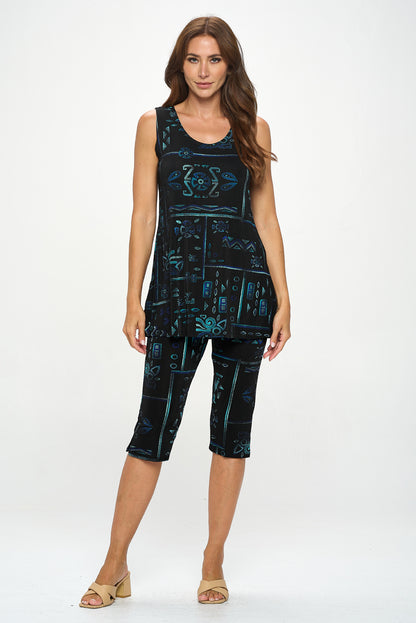 Plus Size Print Sleeveless Capri Pant Set-9002BN-TXP-W401