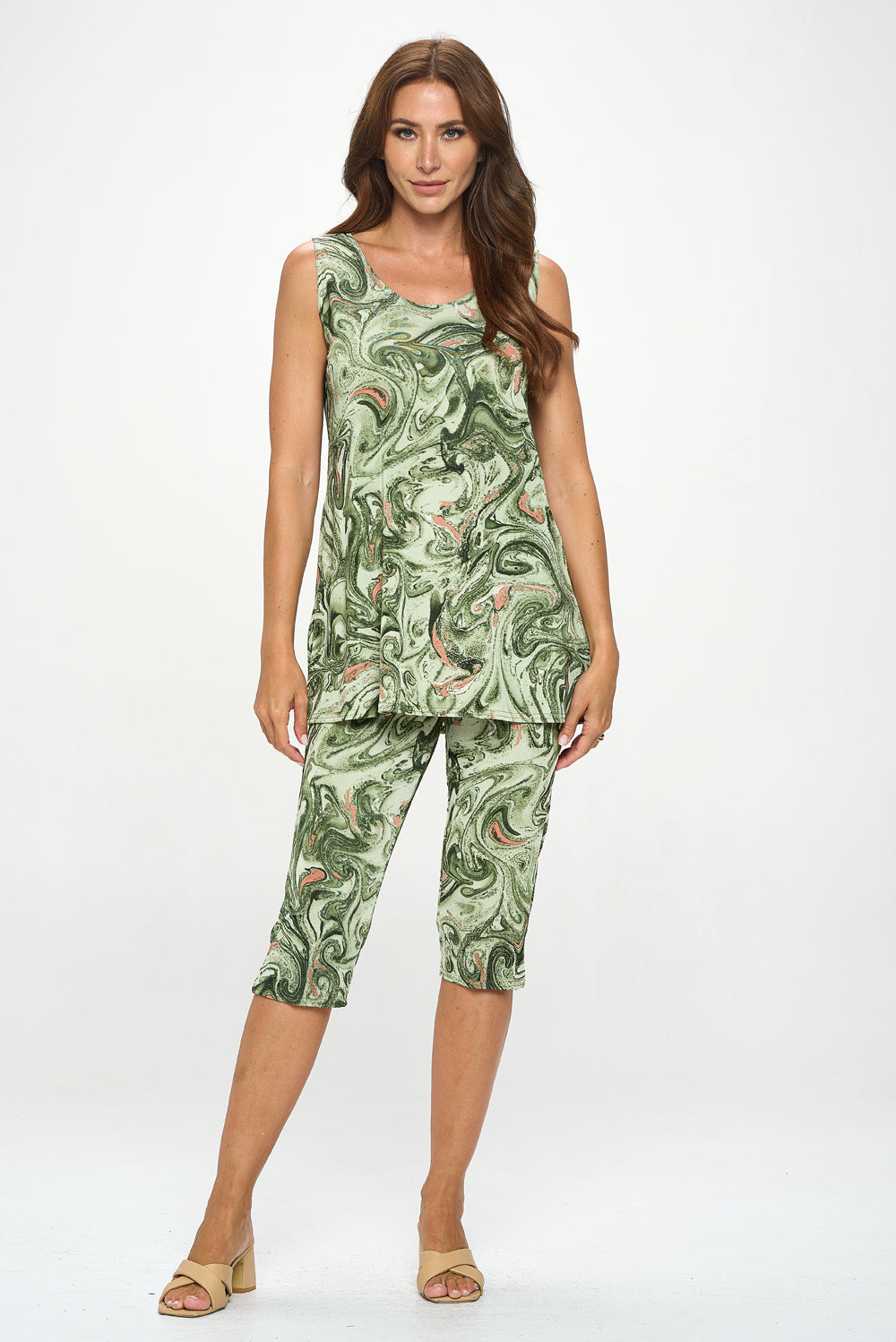 Two-Piece Sleeveless Top & Capri Pant Set-9002BN-TRP1-W404