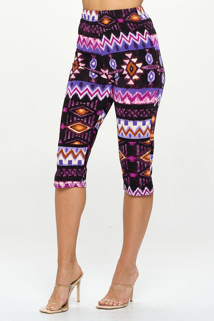 Plus Size Print Sleeveless Capri Pant Set-9002BN-TXP-W407