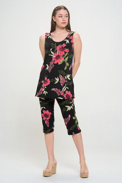 Plus Size Print Sleeveless Capri Pant Set-9002BN-TXP-W431