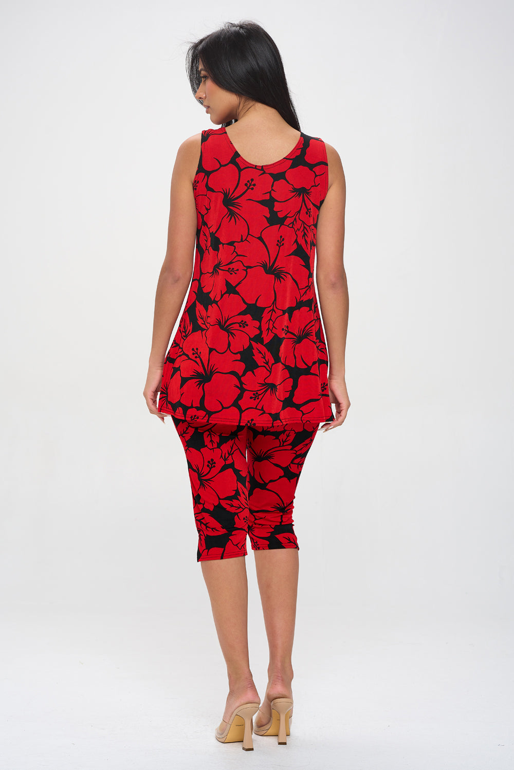 Plus Size Print Sleeveless Capri Pant Set-9002BN-TXP-W432