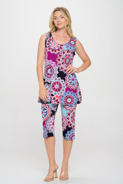 Stretchy Tank Capri Pant Set Print-9002BN-TRP1-W439