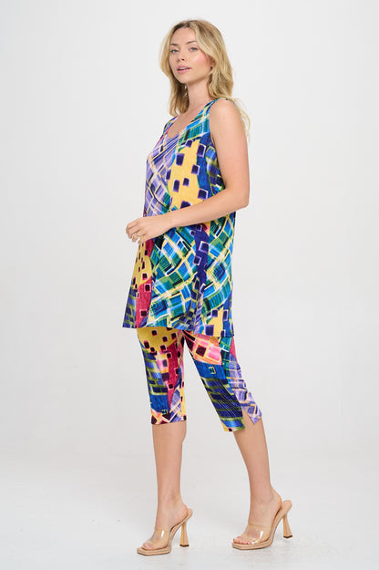 Stretchy Tank Capri Pant Set Print-9002BN-TRP1-W441