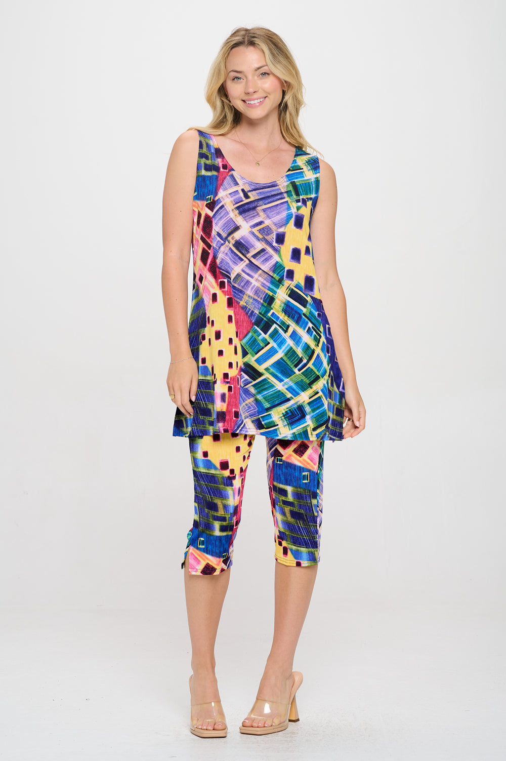 Stretchy Tank Capri Pant Set Print-9002BN-TRP1-W441