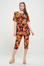 Load image into Gallery viewer, Two-Piece Short Sleeve Top &amp; Capri Pant Set- 9003BN-SRP1-W435
