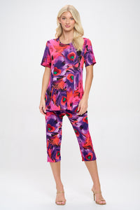 Two-Piece Short Sleeve Top & Capri Pant Set- 9003BN-SRP1-W438