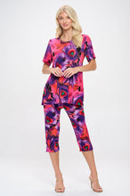 Load image into Gallery viewer, Two-Piece Short Sleeve Top &amp; Capri Pant Set- 9003BN-SRP1-W438
