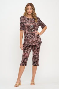 Two-Piece Short Sleeve Top & Capri Pant Set- 9003BN-SRP1-W468