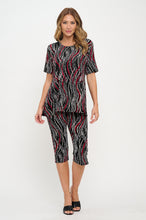 Load image into Gallery viewer, Two-Piece Short Sleeve Top &amp; Capri Pant Set- 9003BN-SRP1-W469
