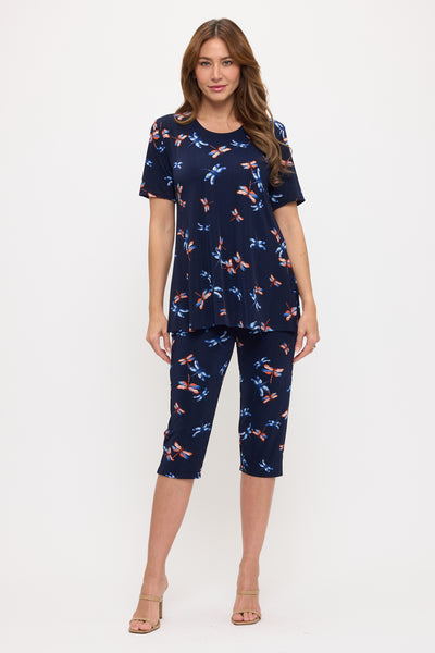 Two-Piece Short Sleeve Top & Capri Pant Set- 9003BN-SRP1-W518