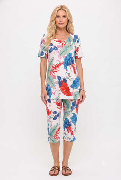 Two-Piece Short Sleeve Top & Capri Pant Set- 9003BN-SRP1-W532 - Jostar Online