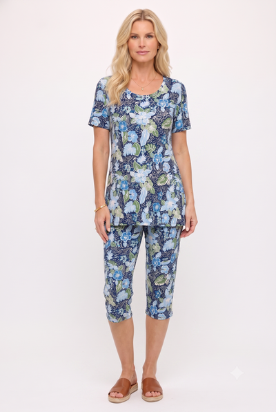 Two-Piece Short Sleeve Top & Capri Pant Set- 9003BN-SRP1-W533 - Jostar Online