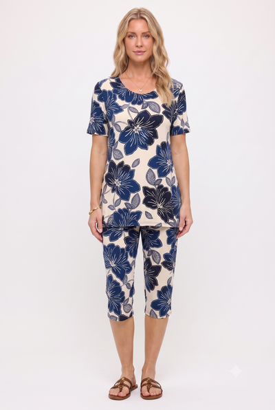 Two-Piece Short Sleeve Top & Capri Pant Set- 9003BN-SRP1-W534 - Jostar Online