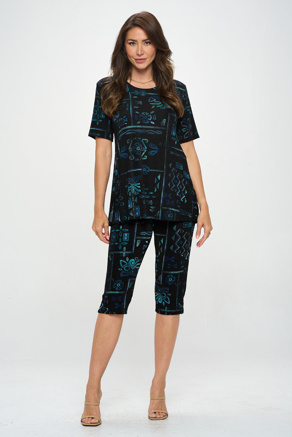 Plus Size Capri Pants Set Short Sleeve- 9003BN-SXP1-W401