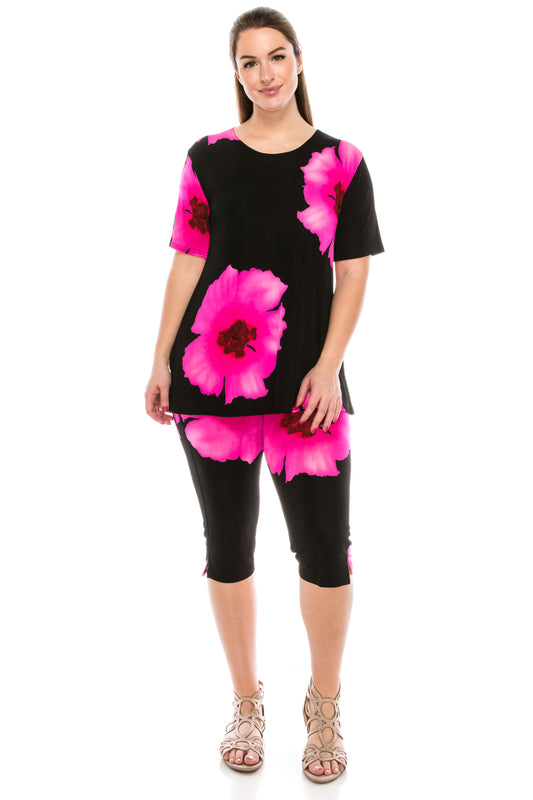 Plus Size Capri Pants Set Short Sleeve- 9003BN-SXP1-W113