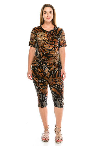 Stretchy Capri Pant Set Short Sleeve Print-9003BN-SRP1-W207