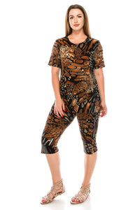 Two-Piece Short Sleeve Top & Capri Pant Set-9003BN-SRP1-W207