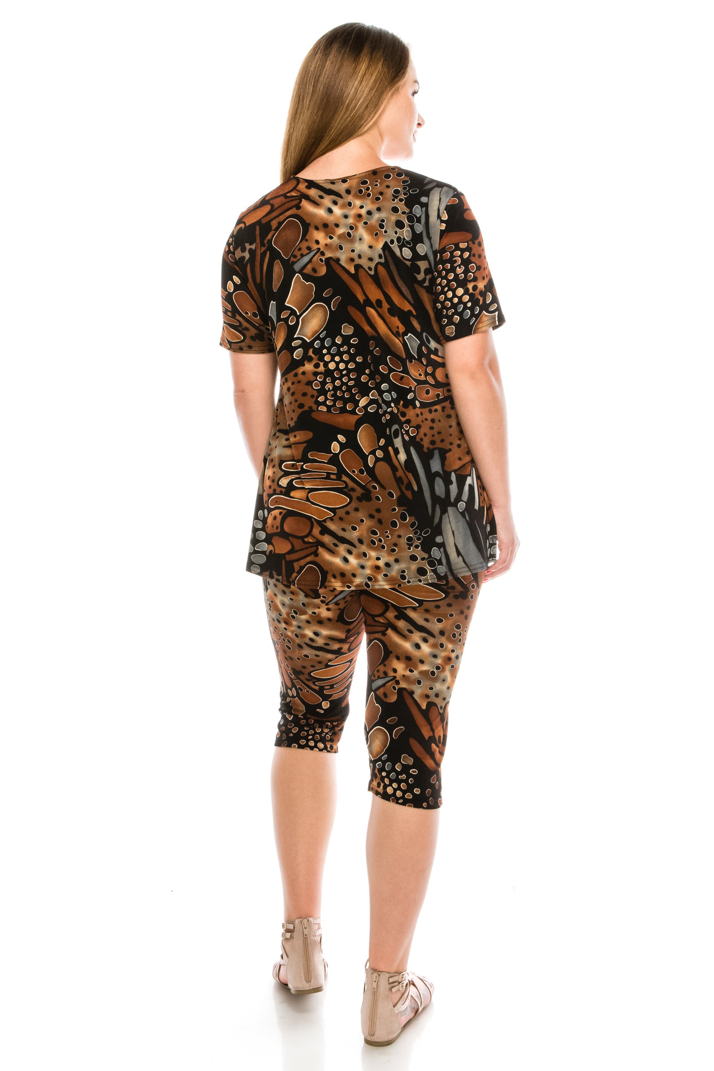 Stretchy Capri Pant Set Short Sleeve Print-9003BN-SRP1-W207