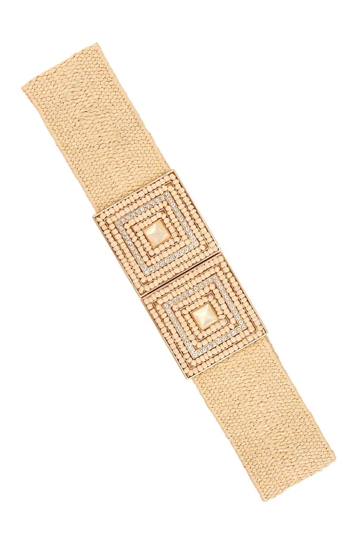 Beaded Buckle Elastic Straw Belt