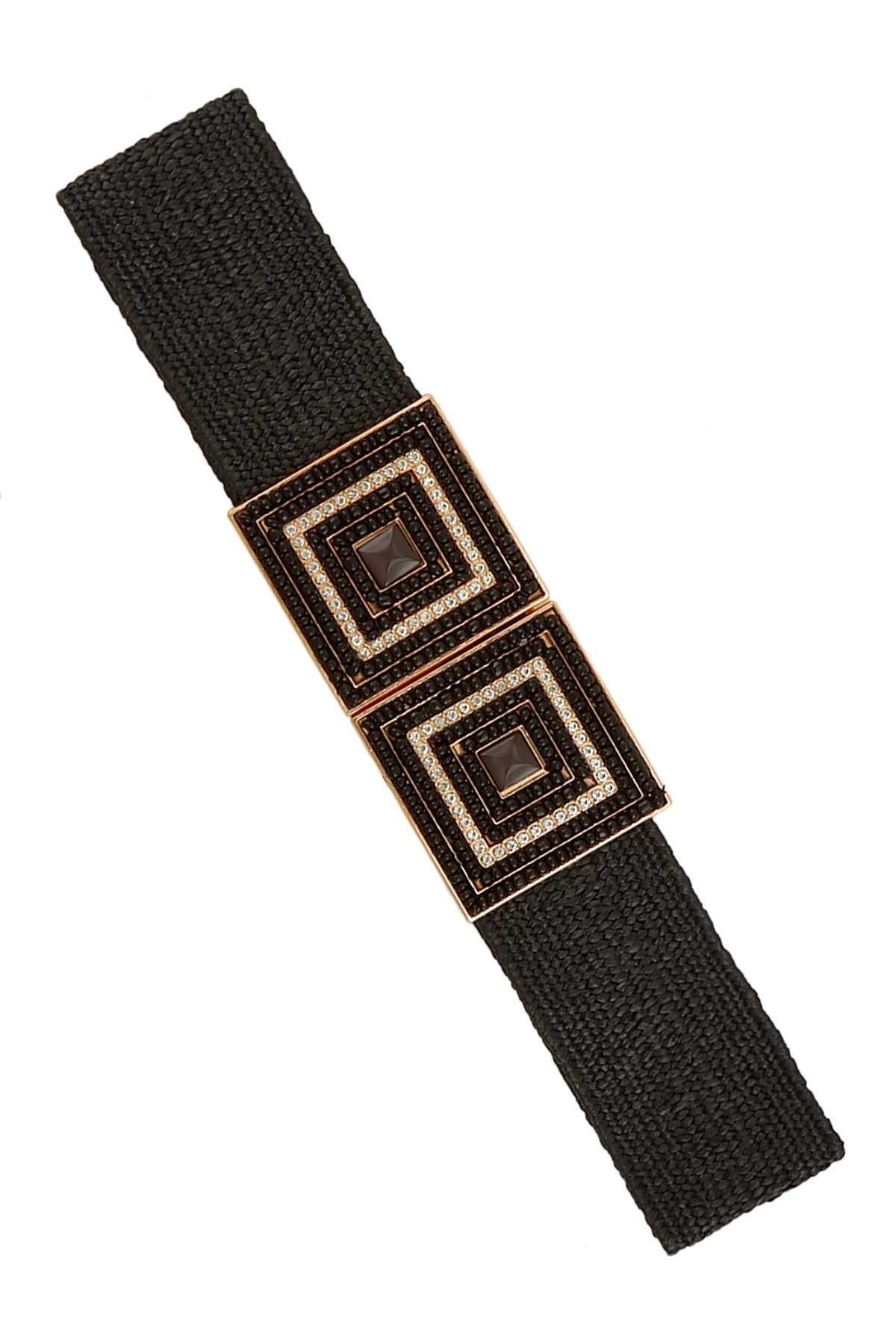 Beaded Buckle Elastic Straw Belt