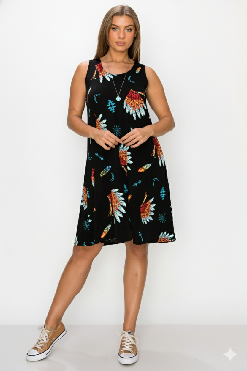 Stretchy Missy Tank Dress Print Plus - 7003BN-TRP1-W321