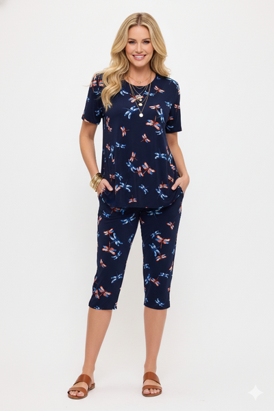 Two-Piece Short Sleeve Top & Capri Pant Set- 9003BN-SRP1-W518