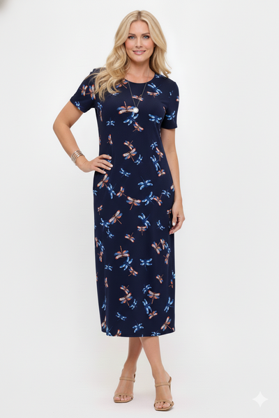 Print Long Dress Short Sleeve -7002BN-SRP1-W518