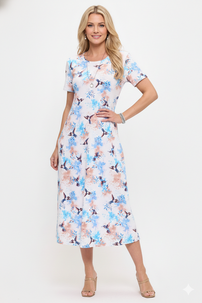 Print Long Dress Short Sleeve -7002BN-SRP1-W519