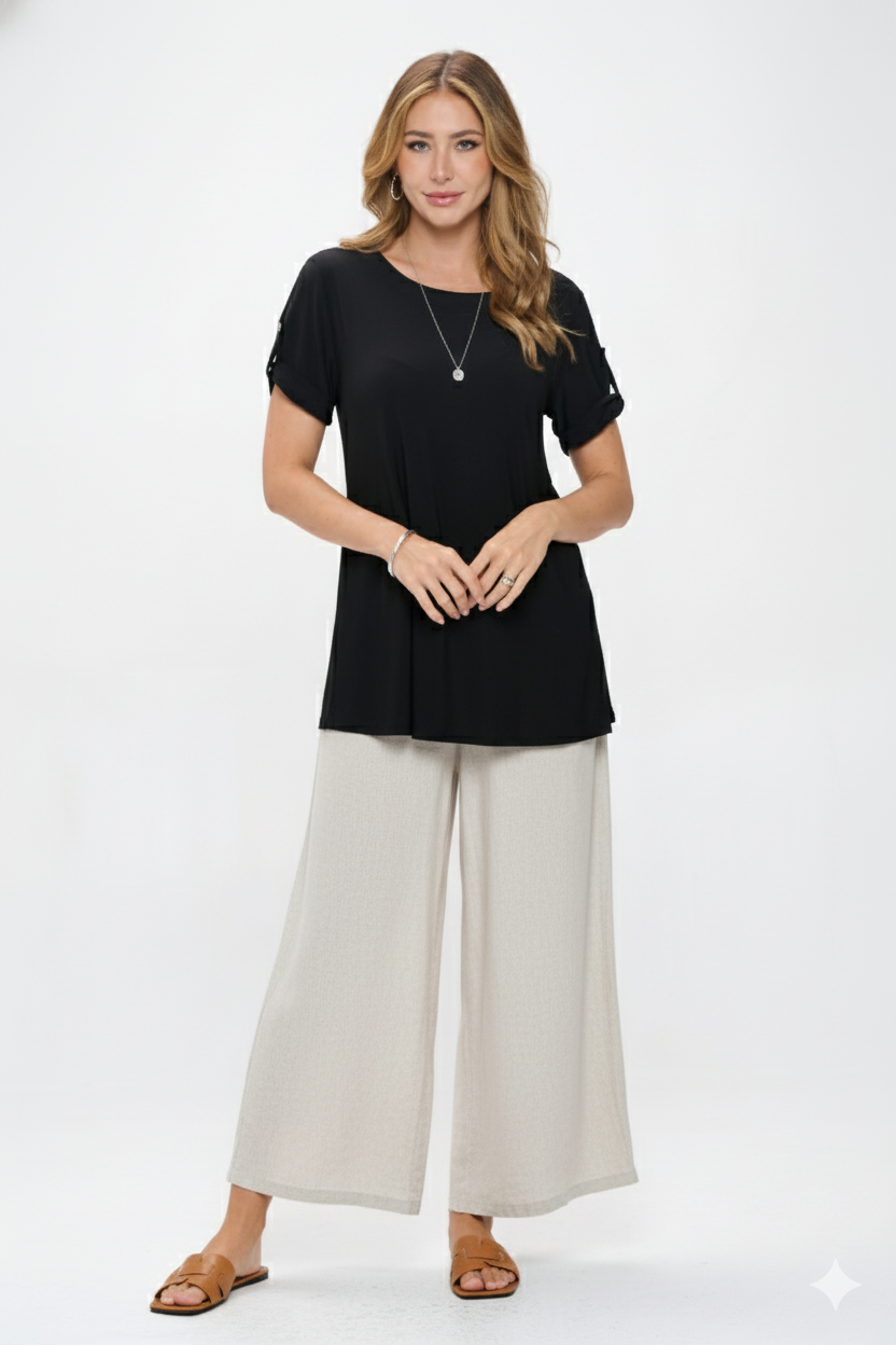 HIT Button Short Sleeve Top-3112HT-SRS1