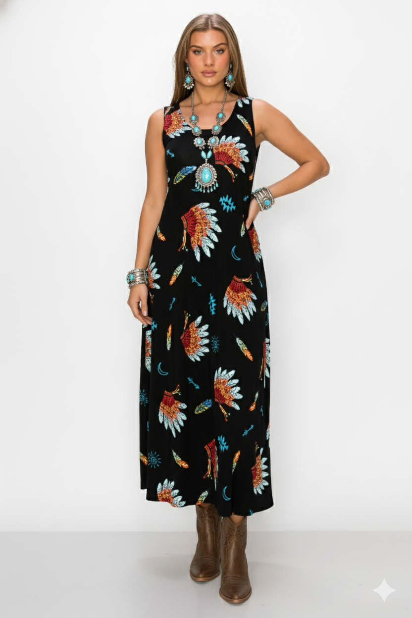 Stretchy Long Tank Dress Print -7000BN-TRP1-W321