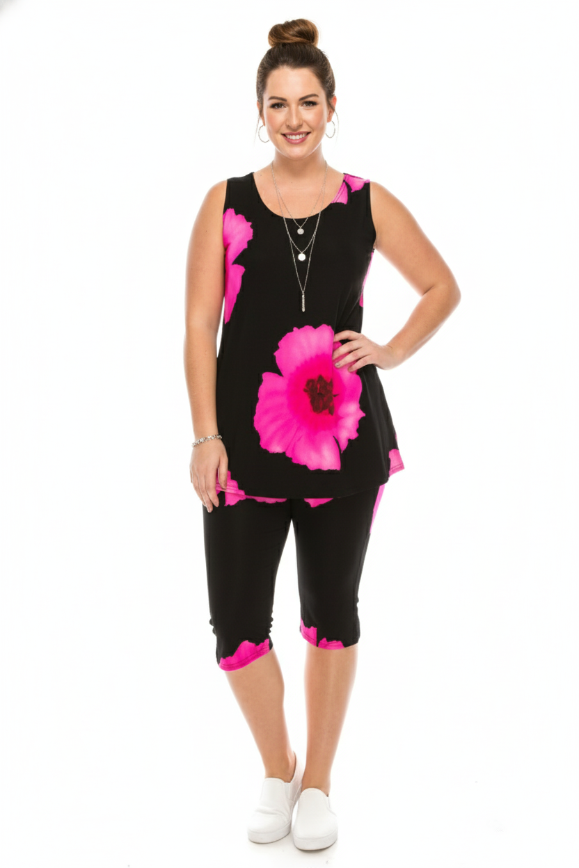 Two-Piece Sleeveless Top & Capri Pant Set-9002BN-TRP1-W113 - Jostar Online