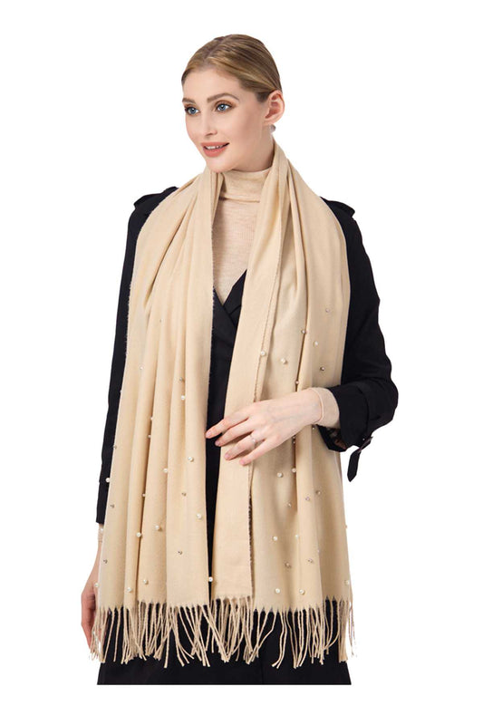 Soft Textured Scarf Embellished with Faux Pearls