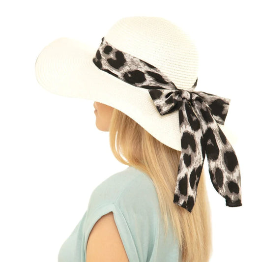 Leopard Print Bow Summer Floppy Hat