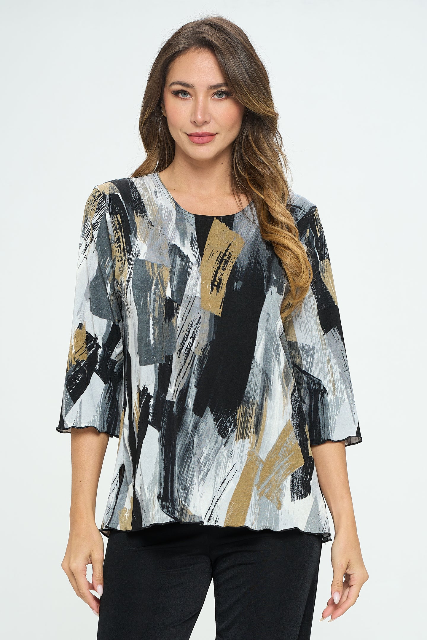 Plus Size Stretchy Merrow Top Quarter Sleeve -1058BN-QXP1-W379