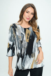 Plus Size Stretchy Merrow Top Quarter Sleeve -1058BN-QXP1-W379