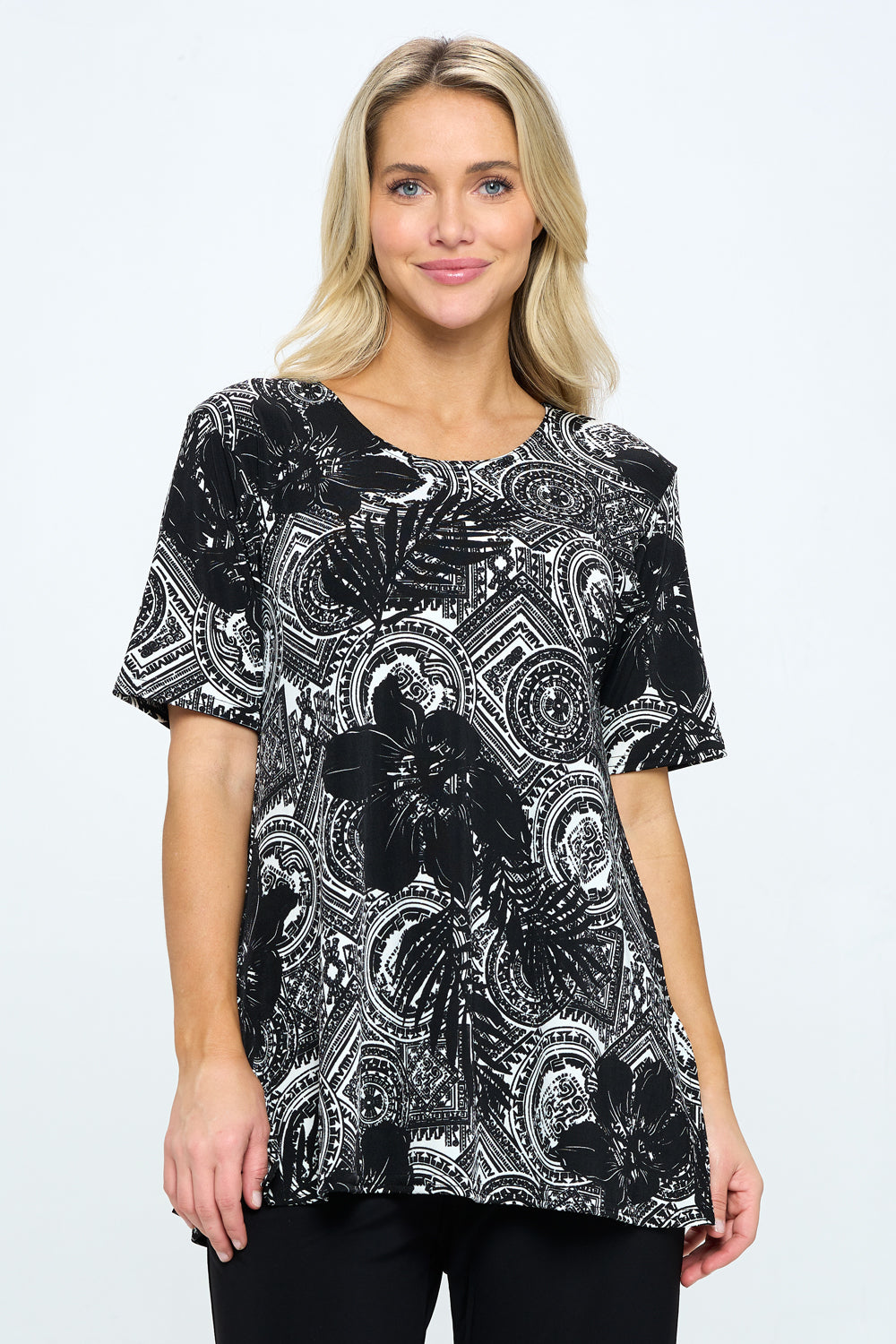 Stretchy Vented Top Short Sleeve Printed, 2042BN-SRP1-W325