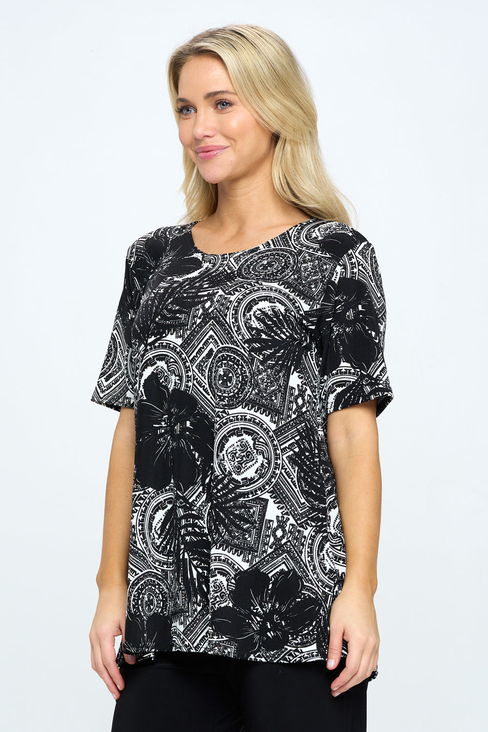 Stretchy Vented Top Short Sleeve Printed, 2042BN-SRP1-W325