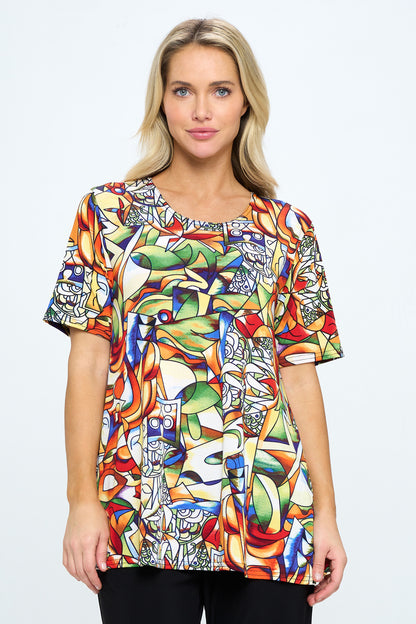 Stretchy Vented Top Short Sleeve Printed, 2042BN-SRP1-W329
