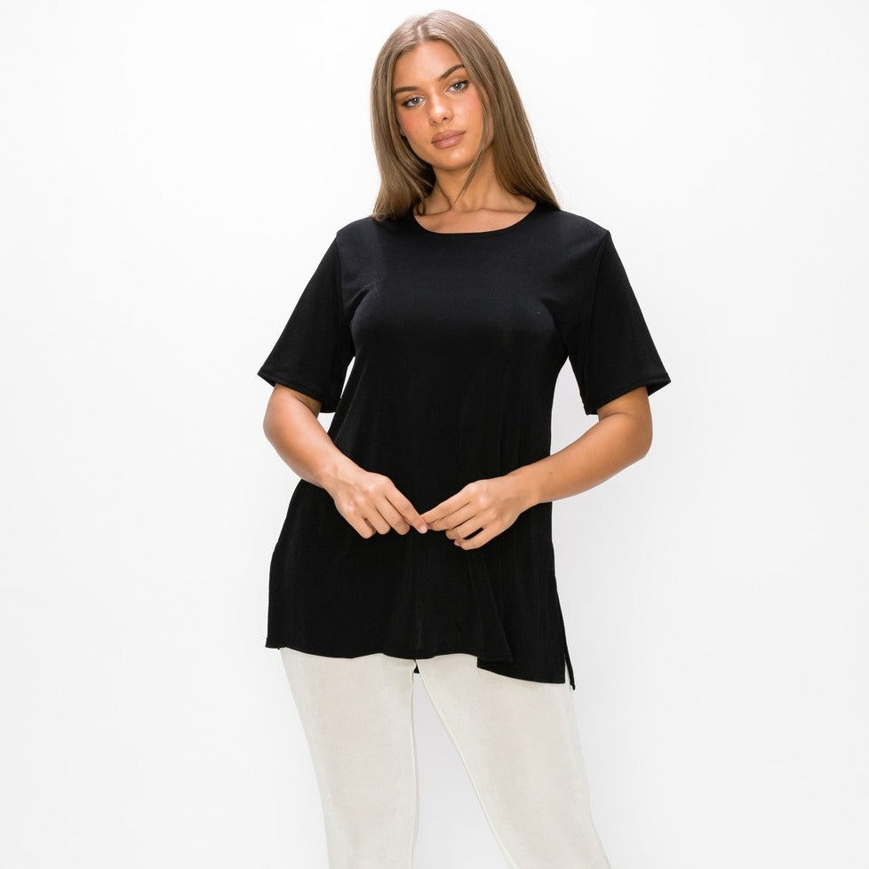 Women's Stretchy Vented Tunic Top Short Sleeve Plus - 2042BN-SXS1