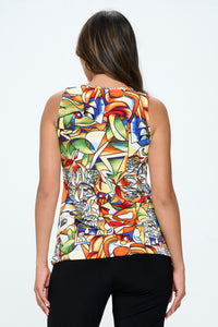 BNS V-Neck Print Tank Top-2056BN-TRP1-W329