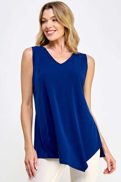Plus Size HIT Solid Point V-Neck Tank Top-261HT-TXS1