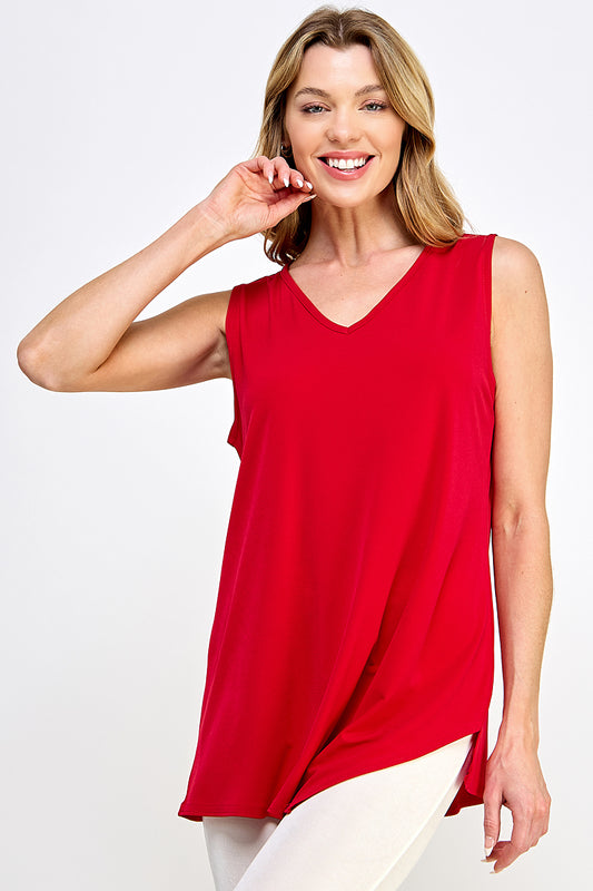 Plus Size HIT Solid Point V-Neck Tank Top-261HT-TXS1