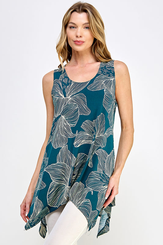 Tropical Hibiscus HIT Shark Bite Hem Tank- 2057HT-TRP1-W350