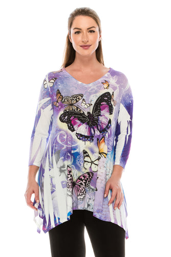 Jostar Women's HIT V-Neck Binding Top 3/4 Sleeve Sublimation Rhinestones, 313HT-QU-R-U072 - Jostar Online